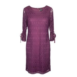 Women's R&K purple Crochet Shift Dress tie bell sleeves lined whimsigoth size 12